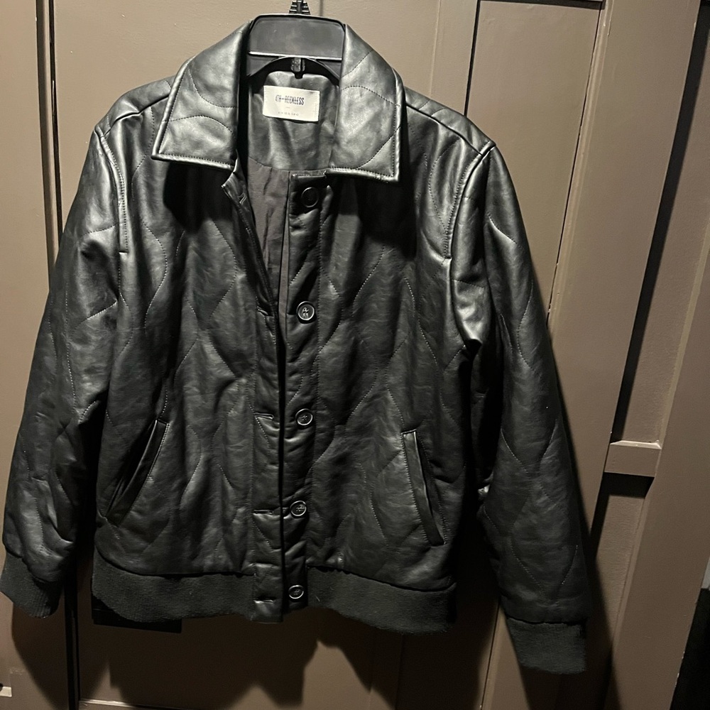 4th Reckless  Black Faux Leather Bomber Jacket Size XL NEW